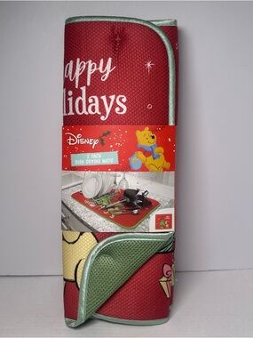 Disney Winnie the Pooh Happy Holiday Christmas Dish Drying Mats 2 Pk 16 x 18-NEW